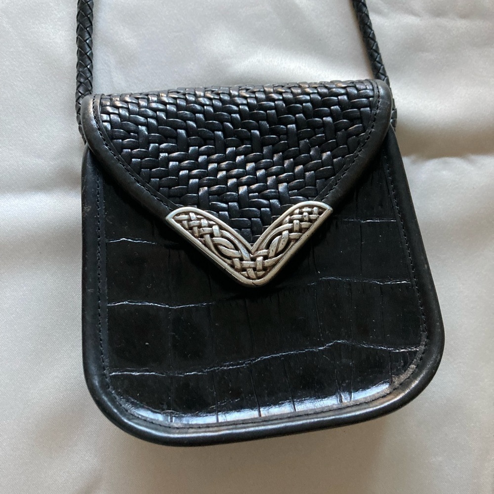 Brighton Shoulder Bag Mini Petite Silver Butterfly Woven & Croco Black Leather - Picture 2 of 8